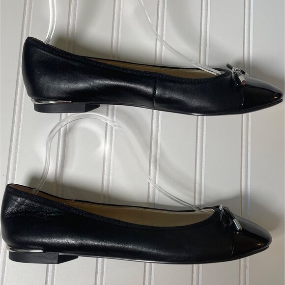 Nine West Jolee Women Cap Toe Ballet Flat 8M Black Leather Round Toe Slip-On Bow - Picture 8 of 10